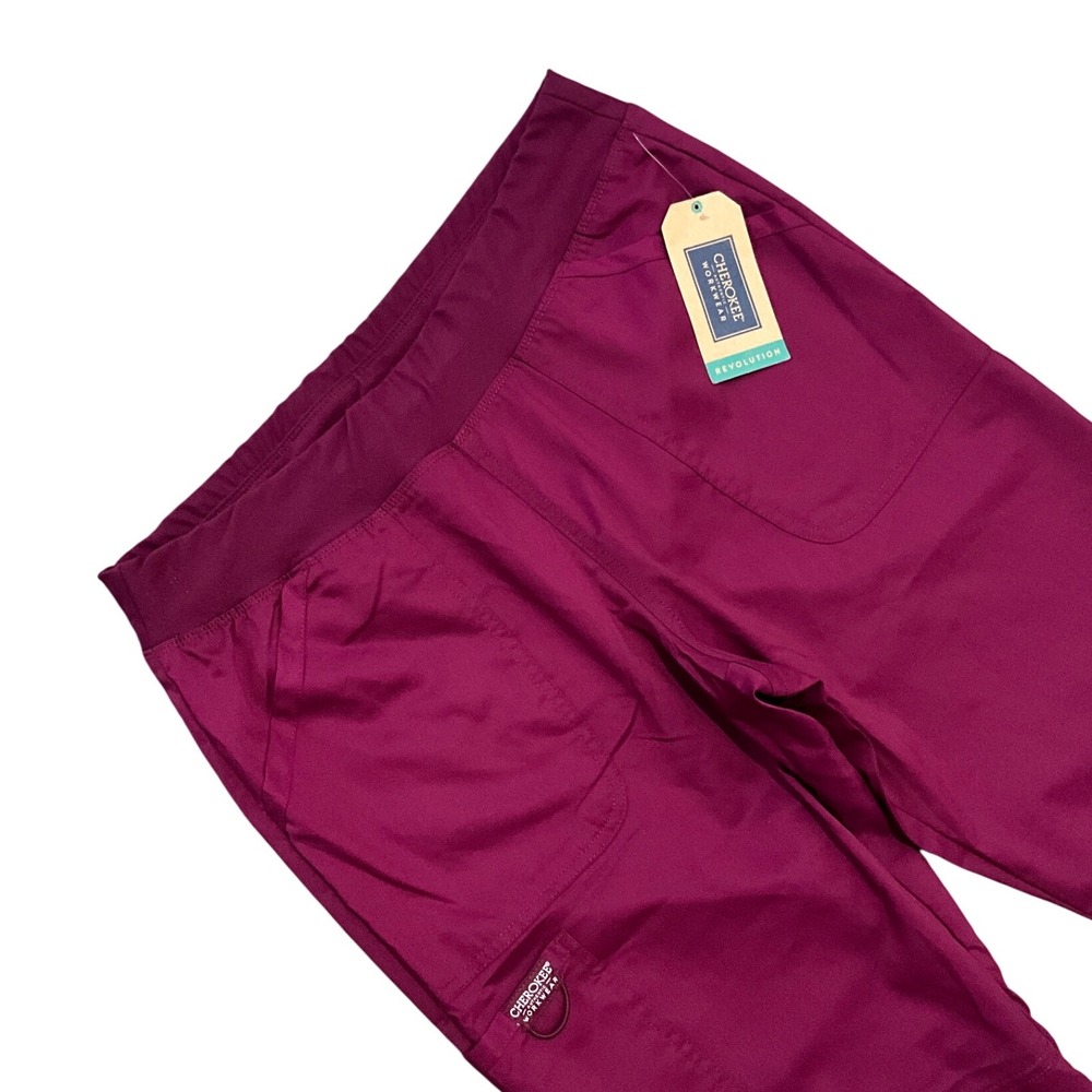 Cherokee Workwear Revolution Scrub Pants Women Wine Pull On Stretch Size M NWT - Picture 3 of 9